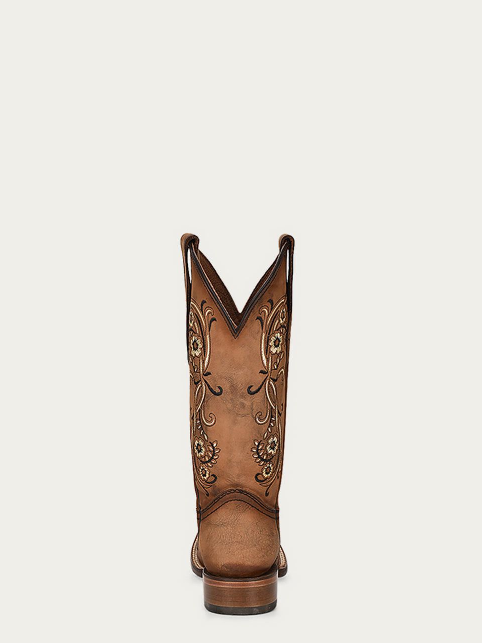 WOMEN'S SAND FLORAL EMBROIDERY BROWN SQUARE TOE COWBOY BOOT