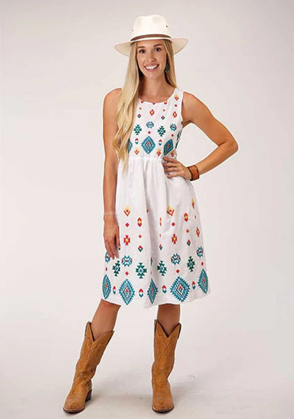 Stetson Bright Schiffli (White) - Women's Sleeveless Cotton Lawn Dress