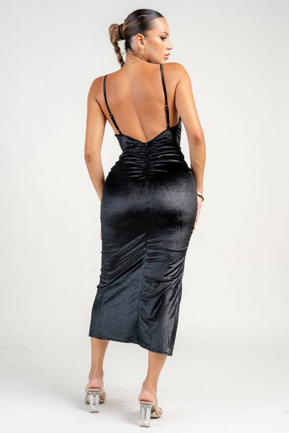 HD30315K / FRONT TWIST SPLIT LEG MIDI DRESS