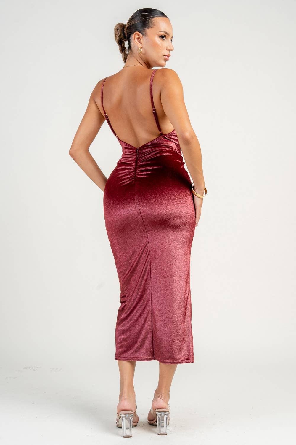 HD30315K / FRONT TWIST SPLIT LEG MIDI DRESS