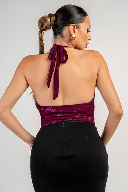 PT45817BST LACE EDGE HALTER NECK TOP