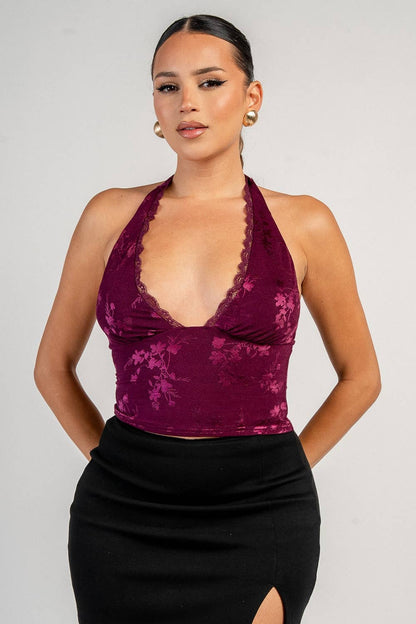 PT45817BST LACE EDGE HALTER NECK TOP