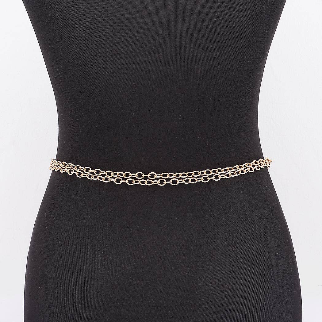 Circle Buckle Layered Chain Waist Belt