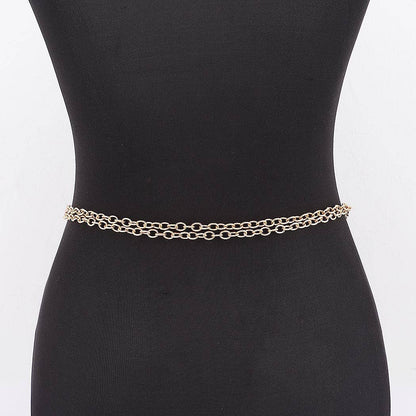 Circle Buckle Layered Chain Waist Belt