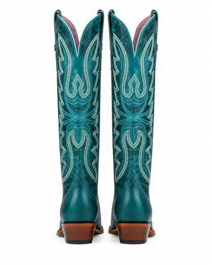 Women’s Turquoise Western Cowboy Boots – Tall Embroidered Snip Toe Cowgirl Boots