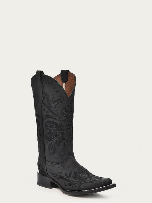 ML5464 - WOMEN’S EMBROIDERY BLACK SQUARE TOE COWBOY BOOT