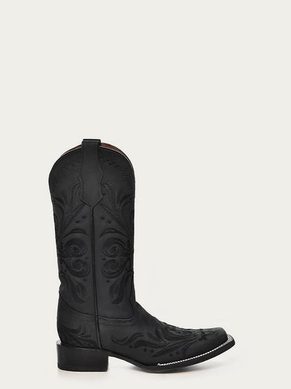 ML5464 - WOMEN’S EMBROIDERY BLACK SQUARE TOE COWBOY BOOT