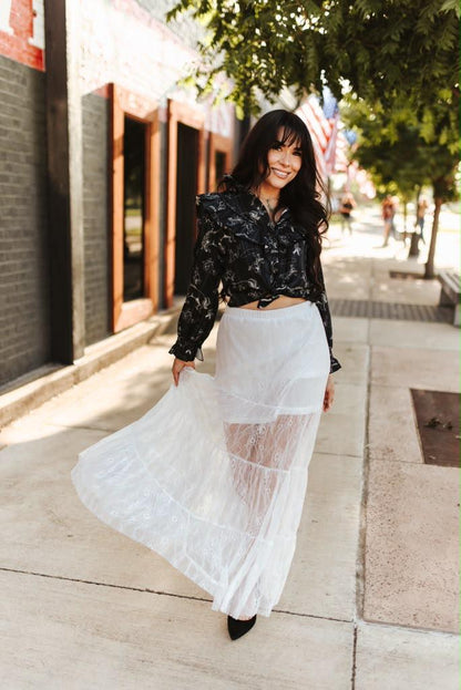 White Lace Ruffle Tiered Maxi Skirt W Lining