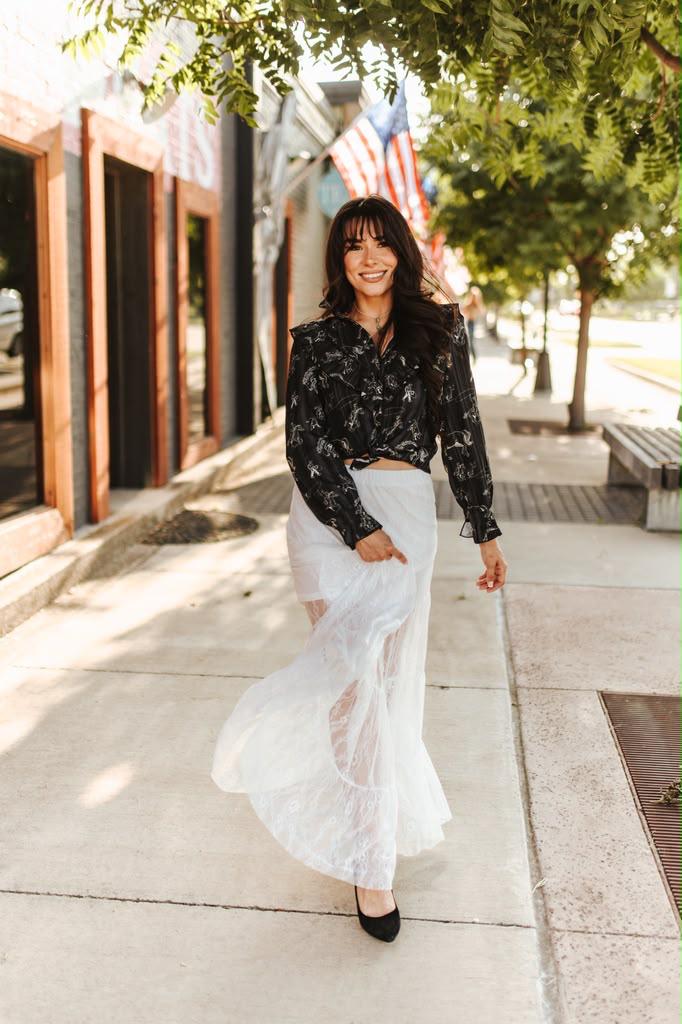 White Lace Ruffle Tiered Maxi Skirt W Lining