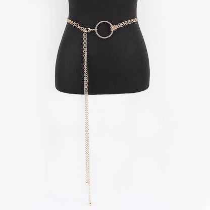 Circle Buckle Layered Chain Waist Belt