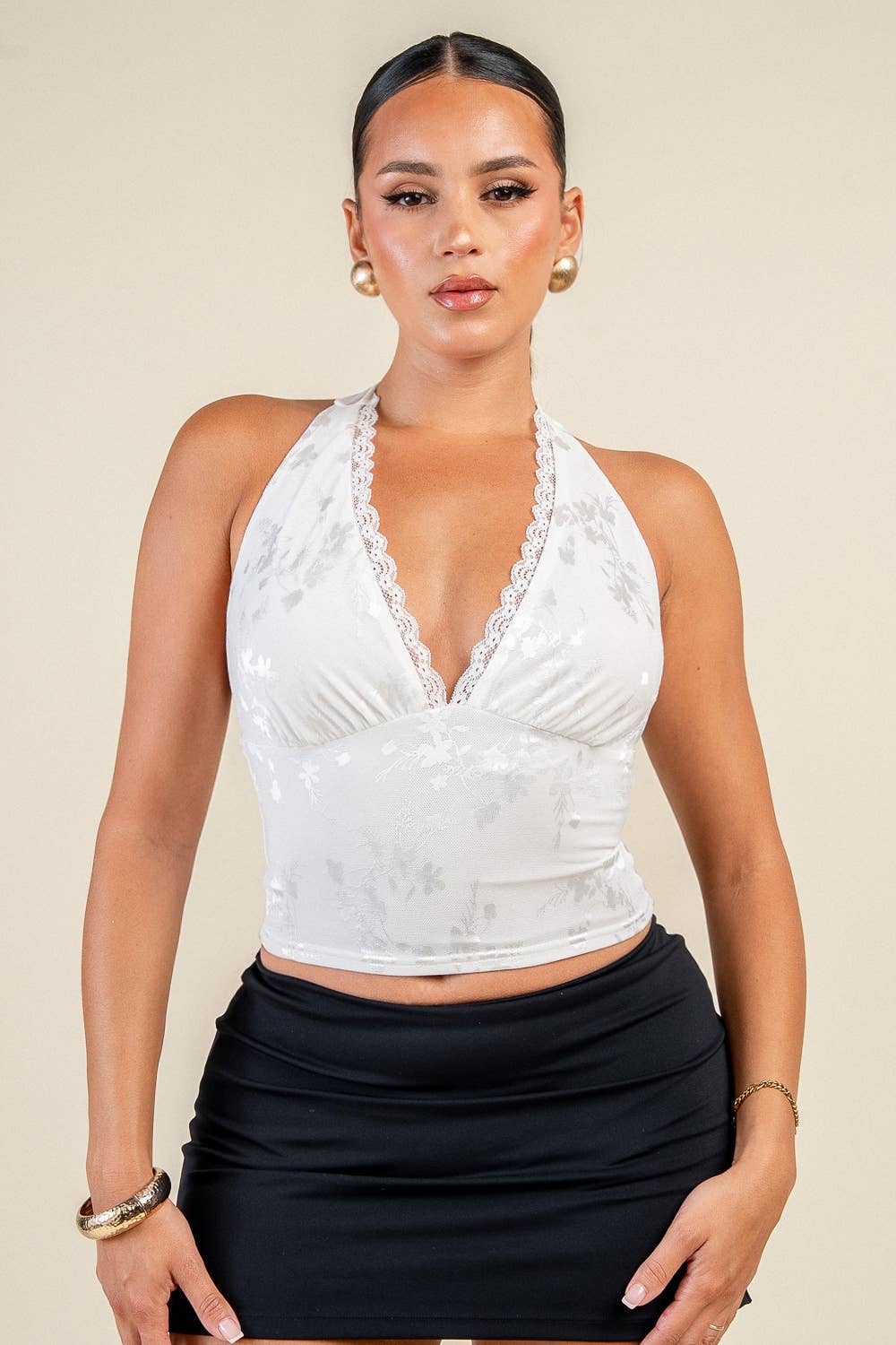 PT45817BST LACE EDGE HALTER NECK TOP