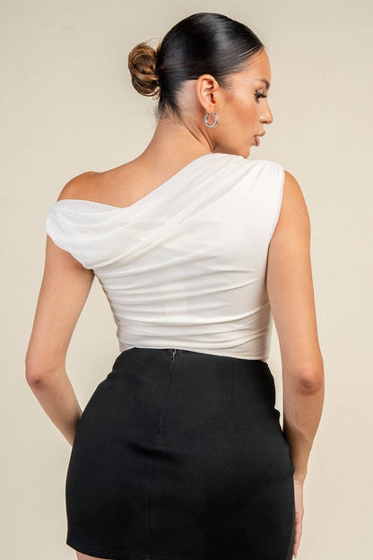 PT45714N ASYMMETRICAL NECK LINE BODYSUIT